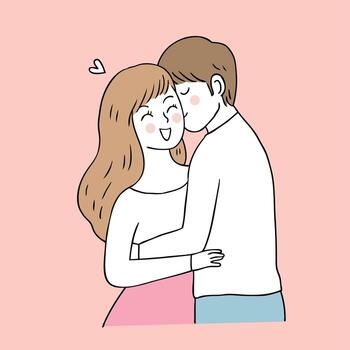 Cartoon cute Valentine's Day couple kiss vector. vector