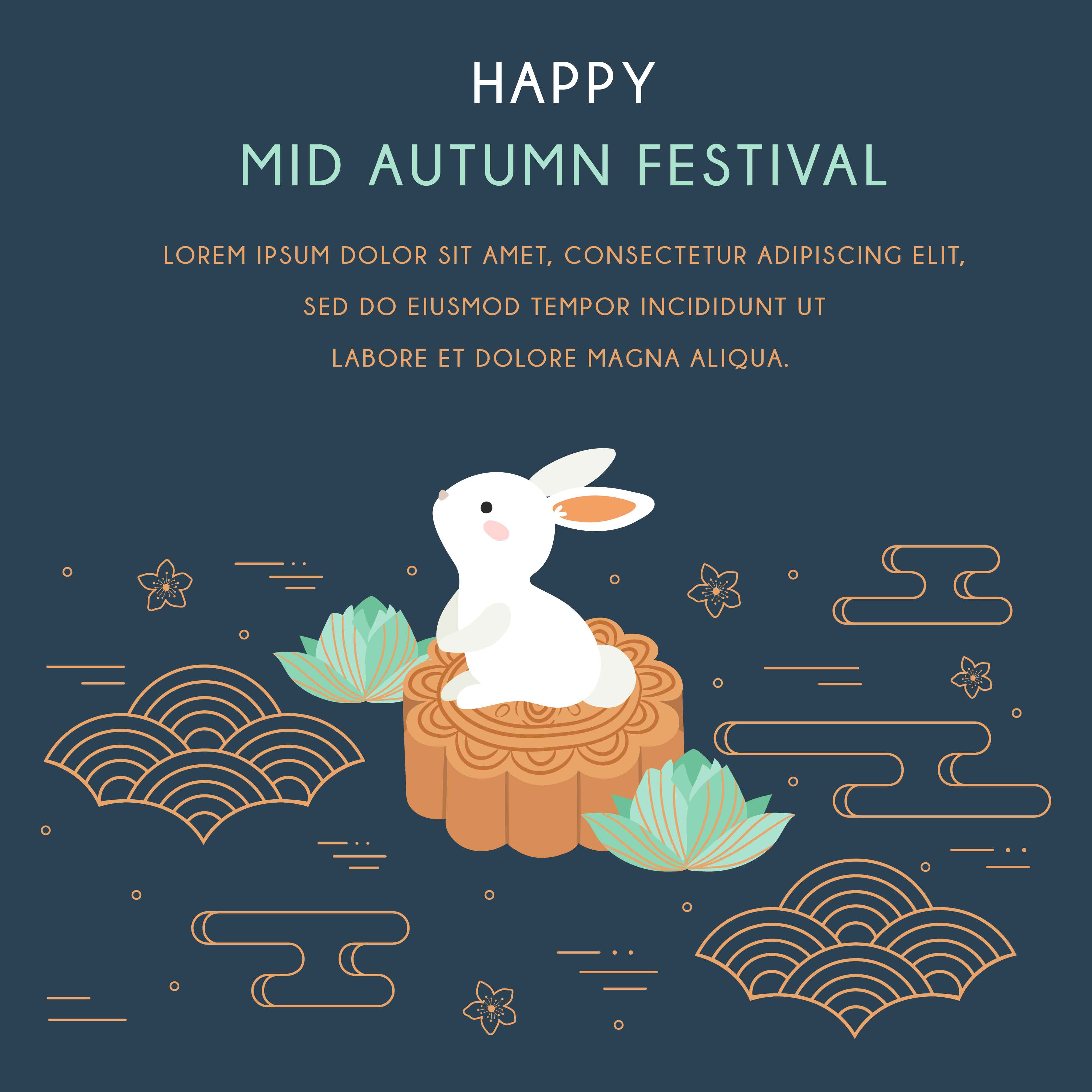 Mid Autumn Festival With Rabbit And Abstract Elements Chuseok Hangawi Festival Thanksgiving Day Chinese Cloud Lotus Cherry Bloom Moon Cakes Vector Illustration Download Free Vectors Clipart Graphics Vector Art