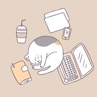 Cartoon cute cat sleeping vector. vector