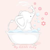 cute baby elephant cartoon hand drawn style.vector illustration vector