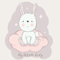 cute baby rabbit with cloud cartoon hand drawn style.vector illustration