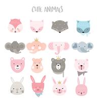 cute animals with vintage color cartoon hand drawn style.vector illustration