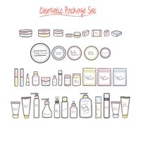 Conjunto de botellas de varios productos de belleza cosmética vector