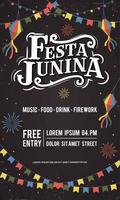 Festa Junina Old School Vintage Classic Font Lettering Background with Party Flags Poster,Paper Lantern and Firework. Brazil June holiday. Vector Banner - Illustration