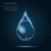 Low poly wireframe water drop with dots and stars. Fresh aqua or liquid, eco nature vector illustration