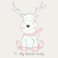 cute baby deer cartoon hand drawn style.vector illustration