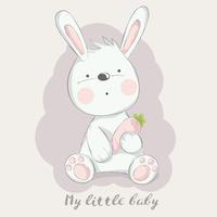 cute baby rabbit with carrot cartoon hand drawn style.vector illustration vector