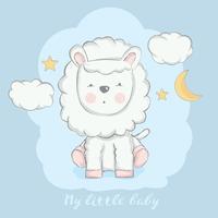 cute baby sheep with moon cartoon hand drawn style.vector illustration vector