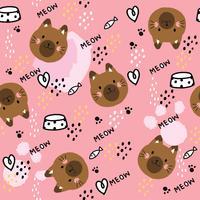 Cartoon cute sweet cat seamless pattern vector. vector