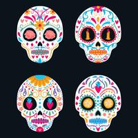 Set of colorful sugar skull isolated. Day of the dead, Dia de Los Muertos, banner/poster with colorful Mexican flowers,skull, candle. Fiesta, holiday poster, party flyer, funny greeting card, template