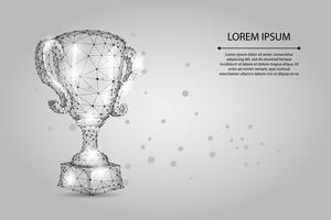 Trofeo poligonal abstracto de copa. Ilustración de vector de baja poli estructura metálica. Premio Campeones por la victoria deportiva. Primer lugar, éxito en competición, símbolo ceremonia de celebración.