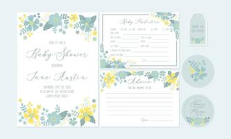 Baby Shower Invitation Printable Templates with floral and Baby Wishes for New Born. Vector - Illustration