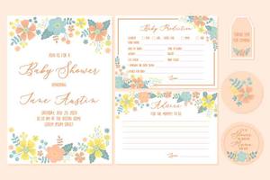 Baby Shower Girl Invitation Printable Templates with floral and Baby Wishes for New Born. Vector - Illustration