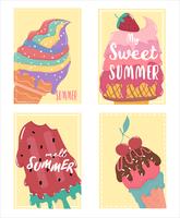 cute sweet melted ice cream summer card set with text vector