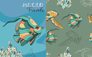 Hand drawn fishes seamless pattern vector