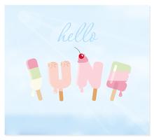 Hello june letters on blurred sky background. vector