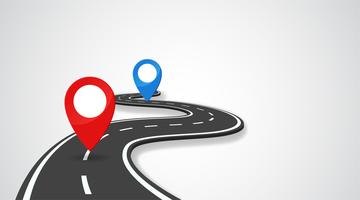 El camino con pin GPS indica el comienzo y el final del viaje. vector