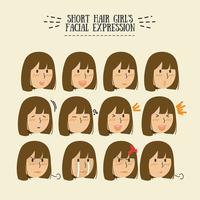 Expresion facial de las chicas morenas de pelo corto vector