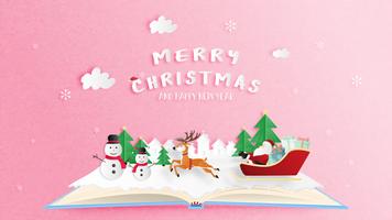 Merry Christmas and Happy new year greeting card in paper cut style.  vector