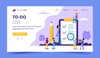 To do list landing page. Big page with check marks and pencil. Concept illustration for time and project vector