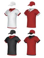 Conjunto de plantilla de gorra de béisbol y polo uniforme blanco masculino. vector