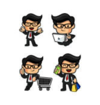 Diseño lindo de la mascota del carácter del hombre de negocios que hace compras vector