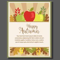 Cartel de tema otoño feliz con manzana en estilo plano vector