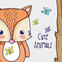 Fox en el bosque dibujos animados de doodle vector