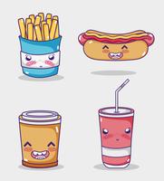 Comida rápida colección kawaii dibujos animados vector