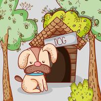 Dog on house doodle cartoon vector