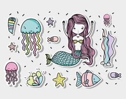 Little mermaid art cartoon vector