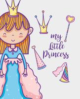 Pequeña princesa linda mano dibujo de dibujos animados vector