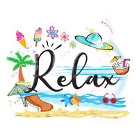 Relax  word  with summer items vector