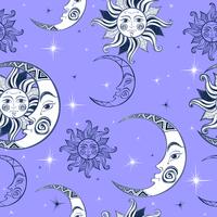 Seamless pattern. Sun moon and stars. Space background. Night sky. A magical fairy backdrop. Vector