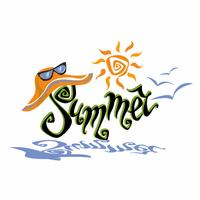 Summer. Lettering.  Greeting. Sun, seagulls. Sun hat and sunglasses. Design concept for tourism. Vector. vector