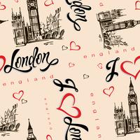 Seamless pattern. I love London. England. Lettering. Heart. Big Ben. Sketch. Vector. vector