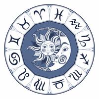 Zodiac. Astrological symbol. Horoscope. The sun and the moon. Astrology. Mystical. Vector.
