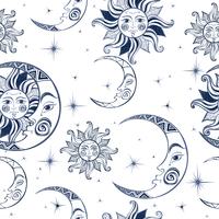 Seamless pattern. Sun moon and stars. Space background. Night sky. A magical fairy backdrop. Vector