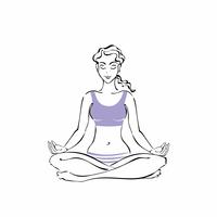 Niña sentada en una posición de loto. Yoga. Meditación. Ilustracion vectorial