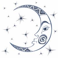 Luna. Mes. Símbolo astrológico antiguo. Grabado. Estilo boho. Étnico. El símbolo del zodiaco. Mística esotérica. Vector. vector