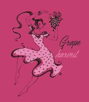 Chica italiana bailando, recogiendo uvas. La época de la vendimia. Industria del vino. Italia. Vector. vector