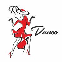 Girl in a red dress dancing . The girl in the hat. 
 Dancing. Fun. Vector.