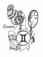 Signo del zodiaco Géminis una niña hermosa. Horóscopo. Astrología. Colorante. Vector. vector