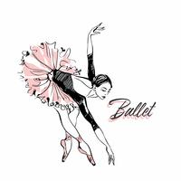 Ballerina in pink ballet tutu. Dancer in a beautiful pose. Ballet. Inscription. Vector illustration.