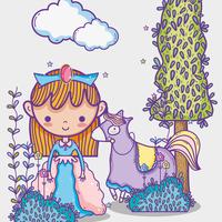 Magic world little princess hand drawing cartoon  vector