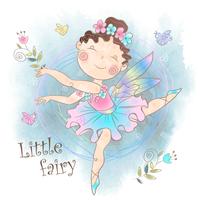 Little cute magic fairy with flowers. Vector