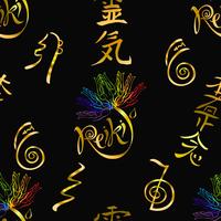 Seamless pattern with Reiki energy symbols. Esotericist. Energy healing. Alternative medicine. Vector