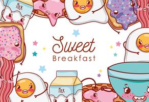 Dulce desayuno kawaii lindos dibujos animados vector