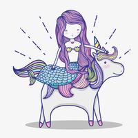 Little mermaid with unicorn art cartoon vector