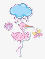 Cute stork with butterflies cartoons vector